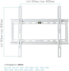 Кронштейн для телевизора Kromax IDEAL-3 белый 22"-65" макс.50кг настенный фиксированный