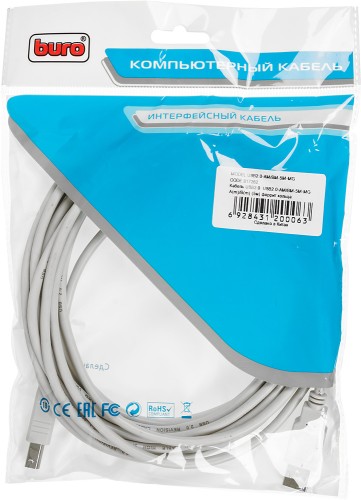 Кабель Buro USB A(m) USB B(m) 5м (USB2.0-AM/BM-5M-MG) феррит.кольца