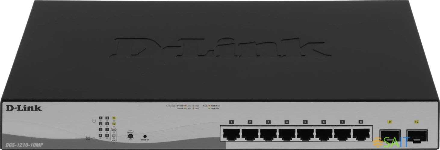 Коммутатор D-Link DGS-1210-10MP/FL (L2) 8x1Гбит/с 2SFP 8PoE+ 130W управляемый