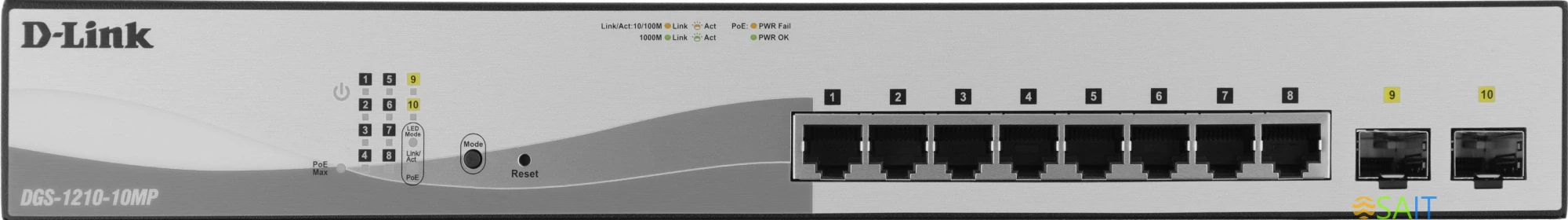 Коммутатор D-Link DGS-1210-10MP/FL (L2) 8x1Гбит/с 2SFP 8PoE+ 130W управляемый