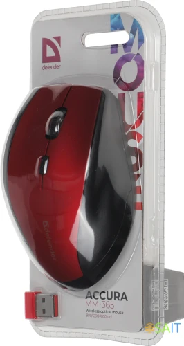 Мышь Defender Accura MM-365 красный оптическая 1600dpi беспров. USB 5but (52367)