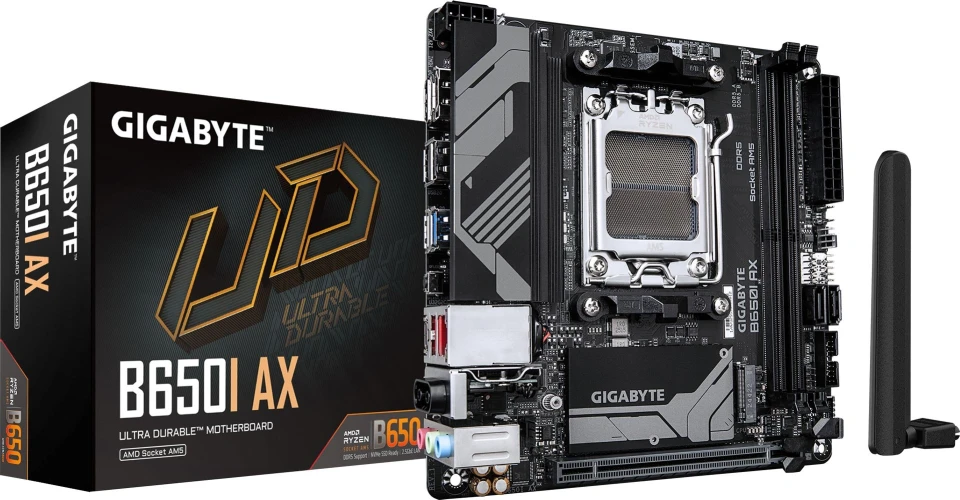 Материнская плата Gigabyte B650I AX SocketAM5 AMD B650 2xDDR5 mini-ITX AC`97 8ch(7.1) 2.5Gg RAID+HDMI+DP