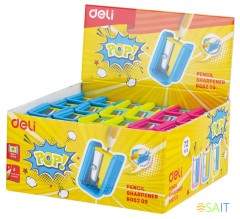 Точилка для карандашей ручная Deli ER00200 PoP 1 отверстие пластик ассорти дисплей
