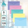 Конверт на кнопке Бюрократ Pastel PKPASTA4-5 A4 гориз. пластик 0.18мм ассорти (упак.:5шт)