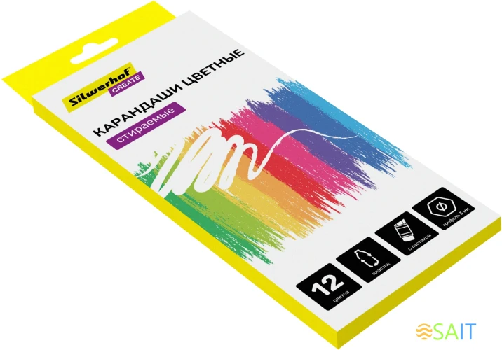 Карандаши цв. Silwerhof Create 3мм шестигран. пластик ассорти 12цв. коробка/европод. ластик