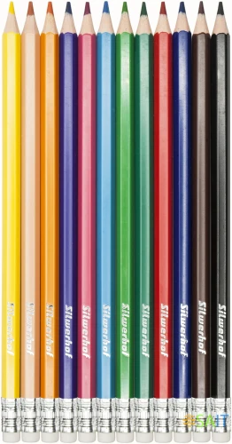 Карандаши цв. Silwerhof Create 3мм шестигран. пластик ассорти 12цв. коробка/европод. ластик