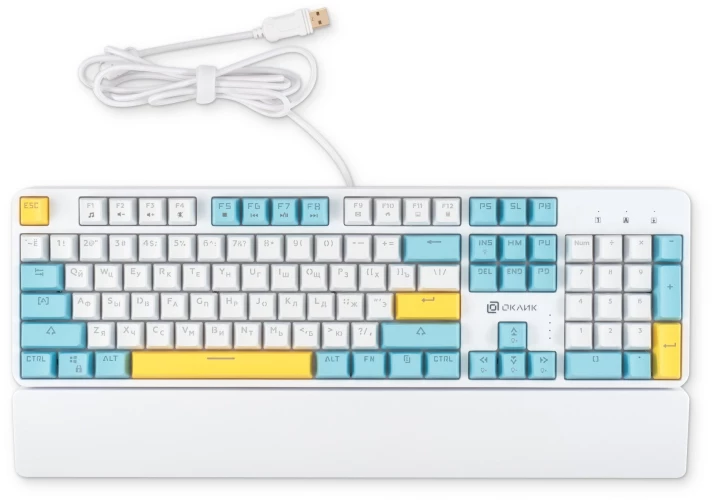 Клавиатура Оклик K951X механическая белый USB Multimedia LED (подставка для запястий) (1901079)