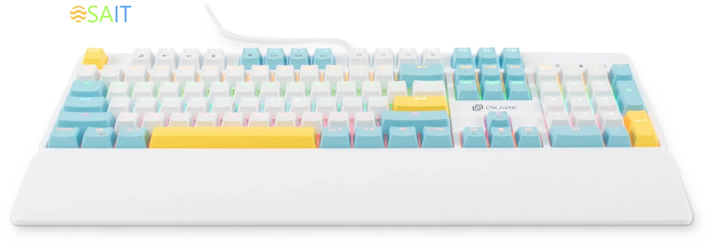 Клавиатура Оклик K951X механическая белый USB Multimedia LED (подставка для запястий) (1901079)