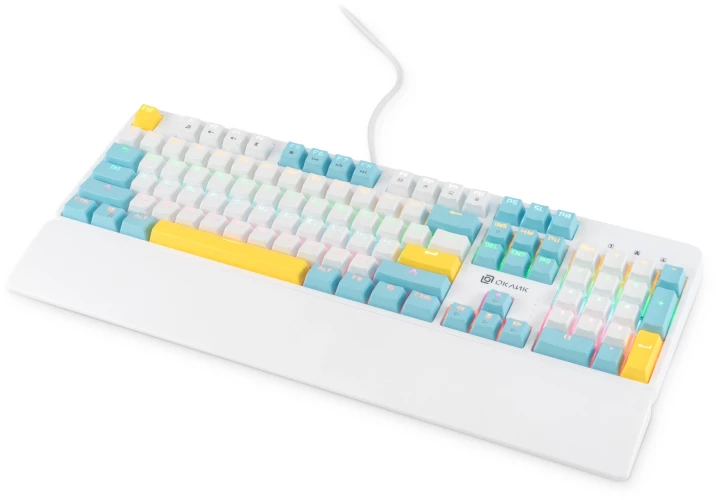 Клавиатура Оклик K951X механическая белый USB Multimedia LED (подставка для запястий) (1901079)