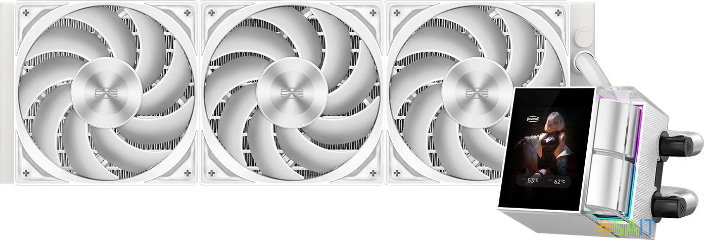 Система водяного охлаждения PcCooler DS360 Display Soc-AM5/AM4/1200/1700/1851 белый 4-pin Al LCD 310W Ret (DS360-WHNWXY-GL)