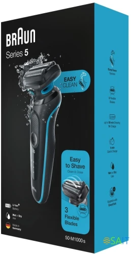 Бритва сетчатая Braun Series 5 50-M1000s реж.эл.:3 питан.:аккум. черный/синий