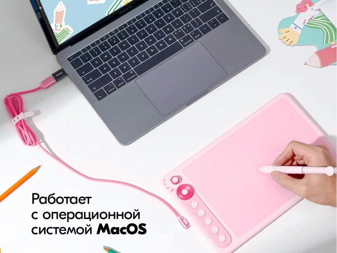 Графический планшет Parblo Intangbo X7 USB Type-C розовый