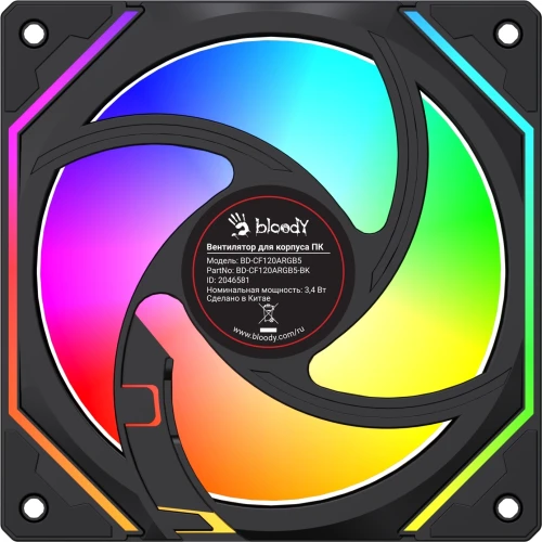 Вентилятор для корпуса Bloody BD-CF120ARGB5 LCD ARGB 120х120x25 черный 4-pin 26дБ (BD-CF120ARGB5-BK) Ret
