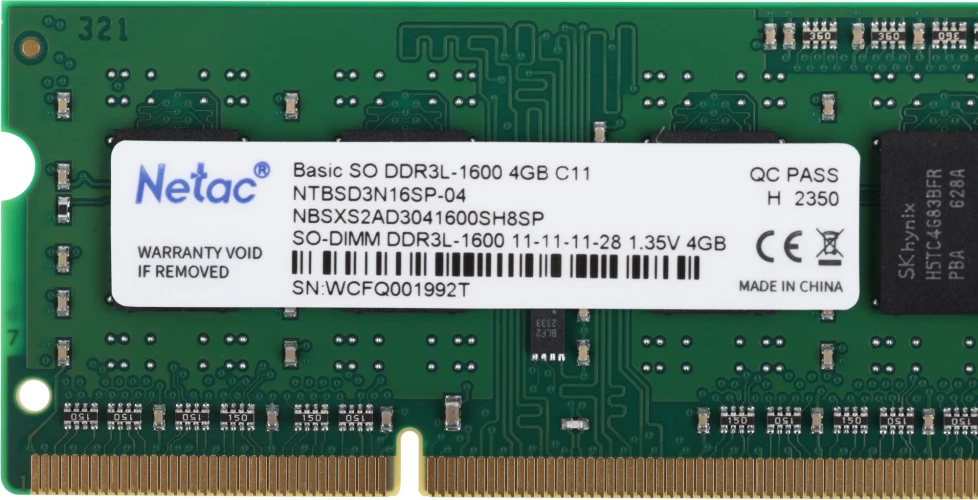 Память DDR3L 4Gb 1600MHz Netac NTBSD3N16SP-04 Basic RTL PC3-12800 CL11 SO-DIMM 204-pin 1.35В single rank Ret