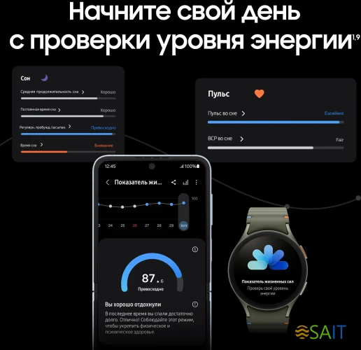Смарт-часы Samsung Galaxy Watch 7 LTE 44мм 1.47" AMOLED корп.серебристый рем.серебристый (SM-L315FZSACAU)