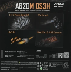 Материнская плата Gigabyte A620M DS3H Socket AM5 AMD A620 4xDDR5 mATX AC`97 8ch(7.1) GbLAN RAID+VGA+HDMI+DP