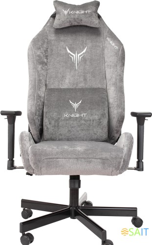 Кресло игровое Knight N1 Fabric серый Light-19 с подголов. крестов. металл