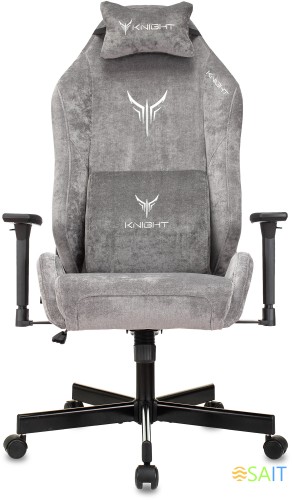 Кресло игровое Knight N1 Fabric серый Light-19 с подголов. крестов. металл