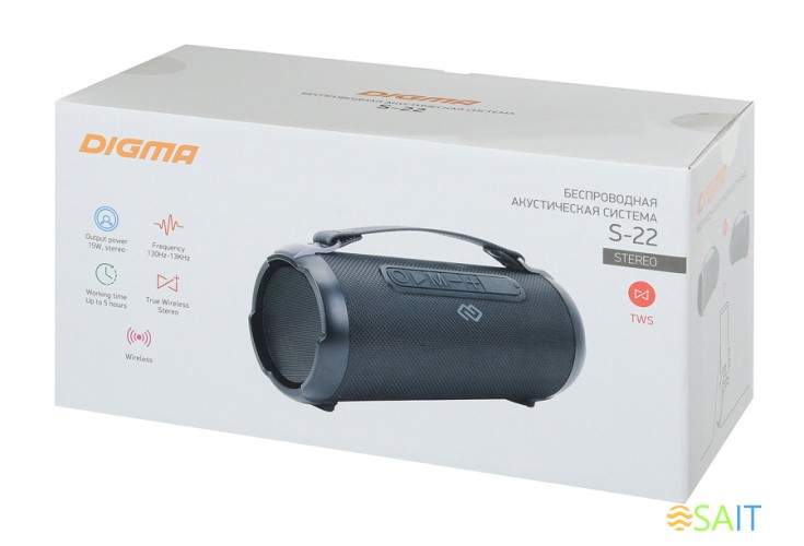 Колонка порт. Digma S-22 черный 15W 1.0 BT 1500mAh (SP2215B)