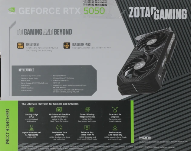 Видеокарта Zotac PCI-E 5.0 RTX 5050 TWIN EDGE NVIDIA GeForce RTX 5050 8Gb 128bit GDDR6 2572/20000 HDMIx1 DPx3 HDCP Ret