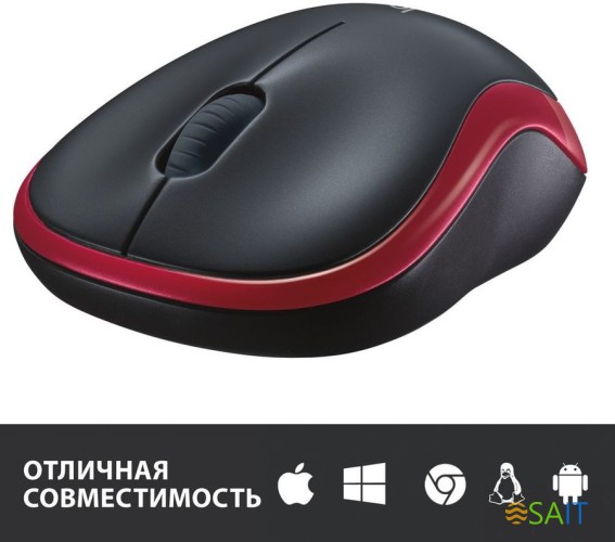 Мышь Logitech M185 черный/красный оптическая 1000dpi беспров. USB для ноутбука 2but (910-002633)