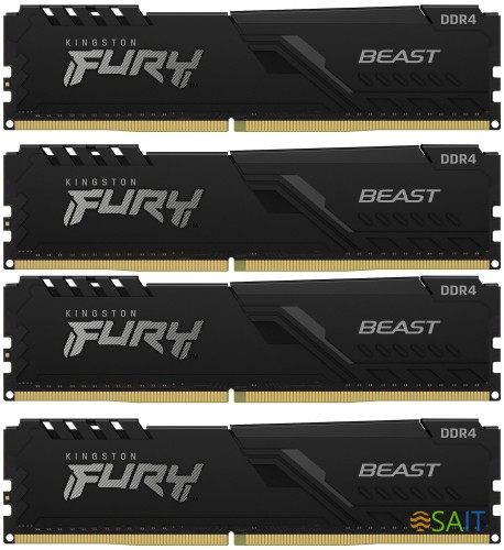 Память DDR4 4x8GB 3200MHz Kingston KF432C16BBK4/32 Fury Beast Black RTL Gaming PC4-25600 CL16 DIMM 288-pin 1.35В kit dual rank с радиатором Ret