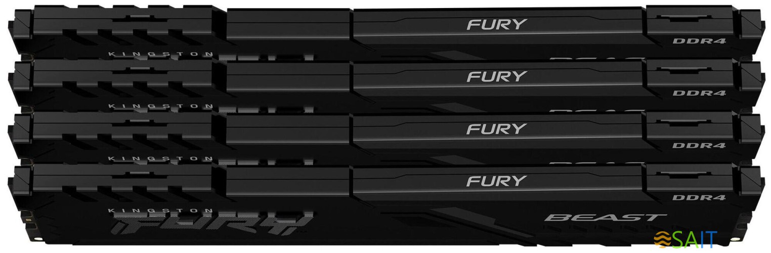 Память DDR4 4x8GB 3200MHz Kingston KF432C16BBK4/32 Fury Beast Black RTL Gaming PC4-25600 CL16 DIMM 288-pin 1.35В kit dual rank с радиатором Ret