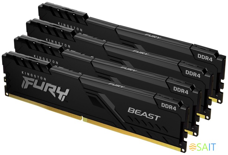 Память DDR4 4x8GB 3200MHz Kingston KF432C16BBK4/32 Fury Beast Black RTL Gaming PC4-25600 CL16 DIMM 288-pin 1.35В kit dual rank с радиатором Ret