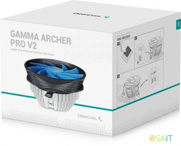 Устройство охлаждения(кулер) Deepcool Gamma Archer Pro V2 Soc-AM5/AM4/1200/1700/1851 черный/синий 4-pin 17.8-21dB Al+Cu 110W 315gr Ret (G-U-ARCHER-ARNNNN-G-2)