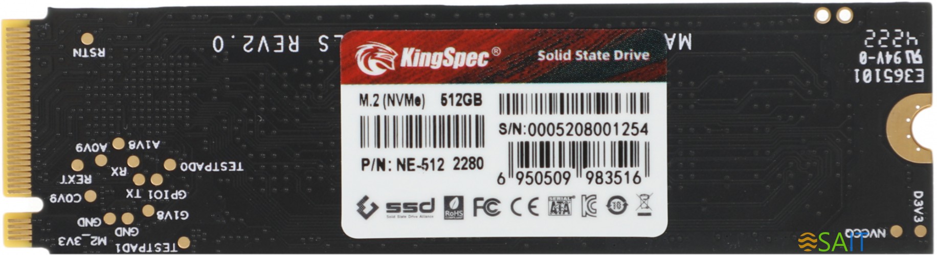 Накопитель SSD Kingspec PCIe 3.0 x4 512GB NE-512 M.2 2280