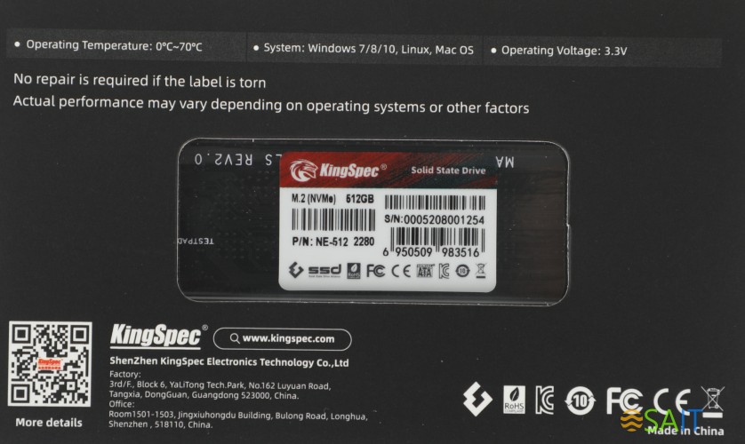 Накопитель SSD Kingspec PCIe 3.0 x4 512GB NE-512 M.2 2280