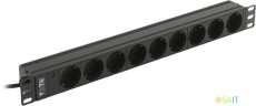 Блок распределения питания Lanmaster TWT-PDU19-10A9P4-3.0 гор.размещ. 9xSchuko базовые 10A C14 3м