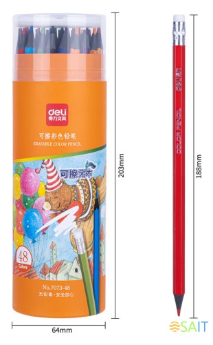 Карандаш цв. Deli 7073-48 пластик ассорти 48цв. туба пл. ластик