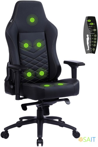 Кресло игровое Cactus с вибромассажем черный эко.кожа с подголов. крестов. черный