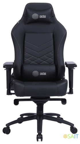 Кресло игровое Cactus с вибромассажем черный эко.кожа с подголов. крестов. черный