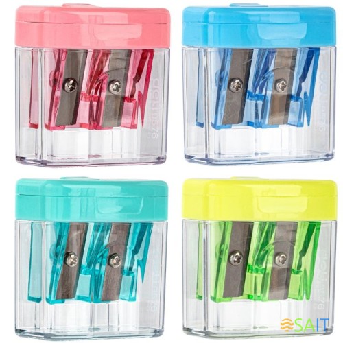 Точилка для карандашей ручная Deli E0576 Cubic 2 отверстия пластик ассорти дисплей