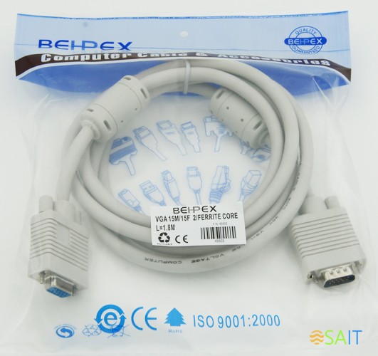 Кабель VGA (m) VGA (f) 1.8м феррит.кольца серый