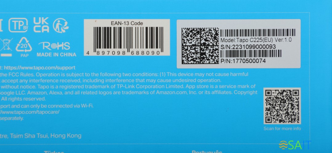 Камера видеонаблюдения IP TP-Link Tapo C225 5-5мм цв. корп.:белый