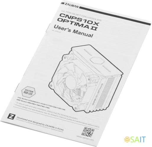 Устройство охлаждения(кулер) Zalman CNPS10X Optima II RGB Soc-AM5/AM4/1200/1700/1851 белый 4-pin 17-27dB Al+Cu 180W 740gr Ret (CNPS10X OPTIMA II WHITE RGB)