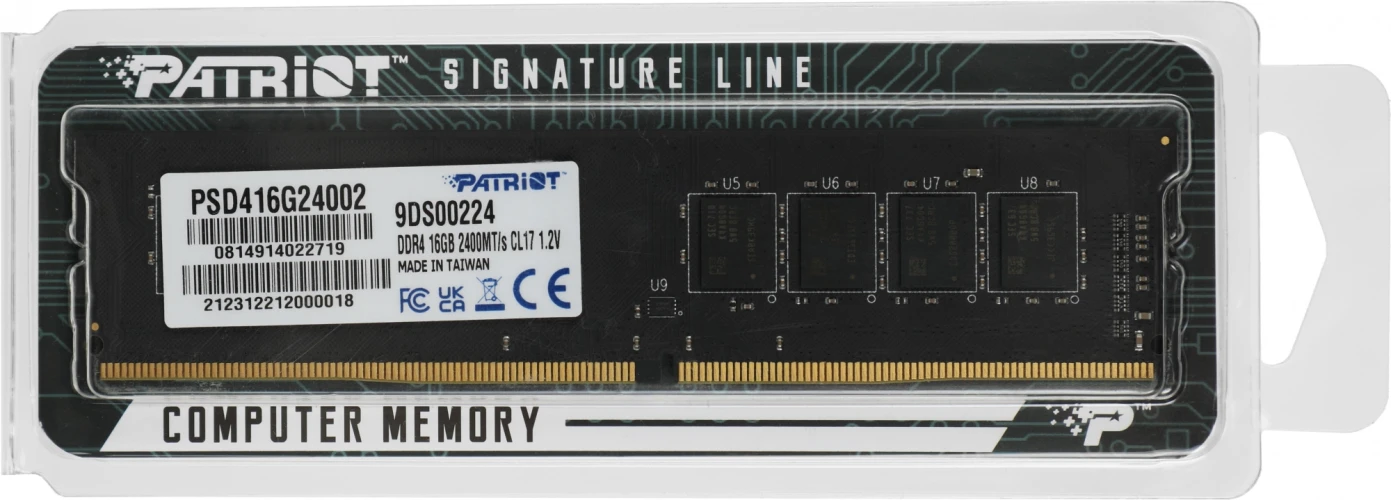 Память DDR4 16GB 2400MHz Patriot PSD416G24002 Signature RTL PC4-19200 CL17 DIMM 288-pin 1.2В dual rank Ret