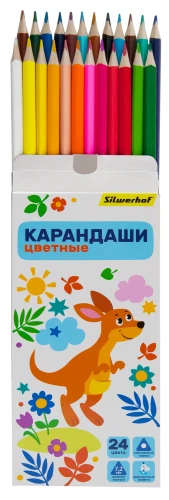 Карандаши цв. Silwerhof Веселые друзья 2.65мм трехгран. дерево ассорти 24цв. коробка/европод.