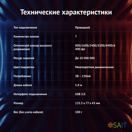 Мышь Оклик 729G LABYRINTH черный оптическая 6400dpi USB для ноутбука 7but (1465496)