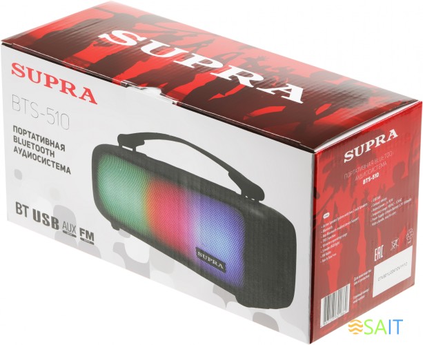 Аудиомагнитола Supra BTS-510 черный 20Вт MP3 FM(dig) USB BT microSD