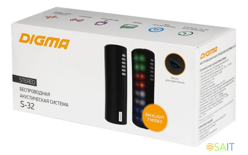 Колонка порт. Digma S-32 черный 6W 1.0 BT 2000mAh (SP326B)