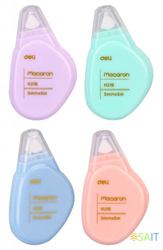 Лента коррект. Deli Macaron EH21606 5мх5мм ассорти корпус белый туба