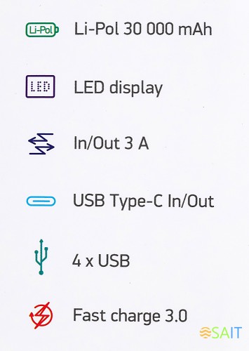 Мобильный аккумулятор Digma DGP-30000-4U 30000mAh QC4.0/PD3.0 22.5W 3A 4xUSB-A/USB-C черный (DGP-30000-4U-B)