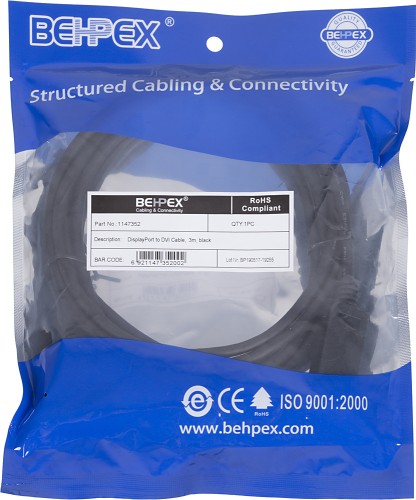 Кабель DisplayPort (m) DVI (m) 3м черный