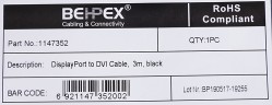 Кабель DisplayPort (m) DVI (m) 3м черный