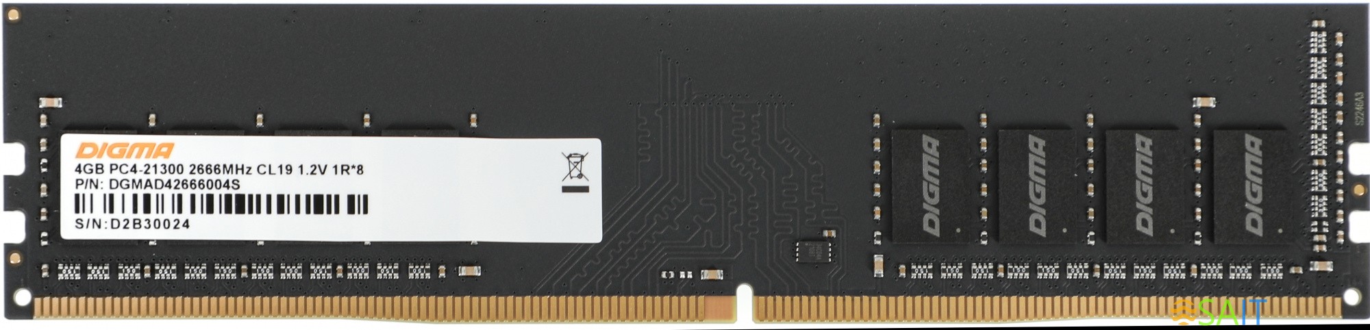 Память DDR4 4Gb 2666MHz Digma DGMAD42666004S RTL PC4-21300 CL19 DIMM 288-pin 1.2В single rank Ret