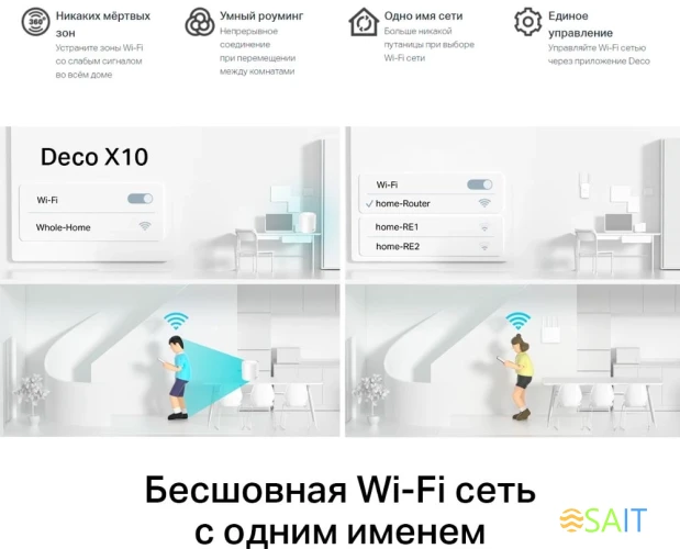 Бесшовный Mesh роутер TP-Link Deco X10 (DECO X10(1-PACK)) AX1500 10/100/1000BASE-TX белый